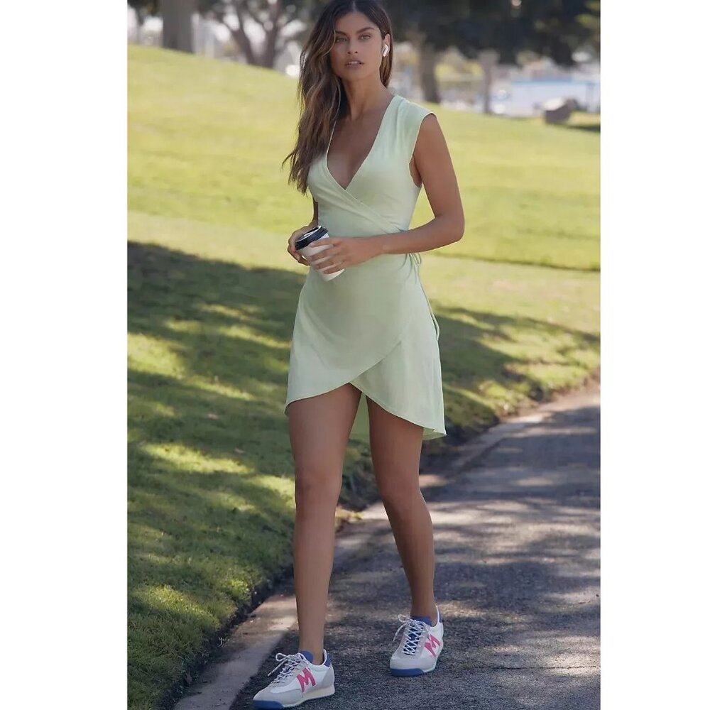 Daily Practice by Anthropologie Montauk V-Neck Mini Dress Wrap Lime S-P